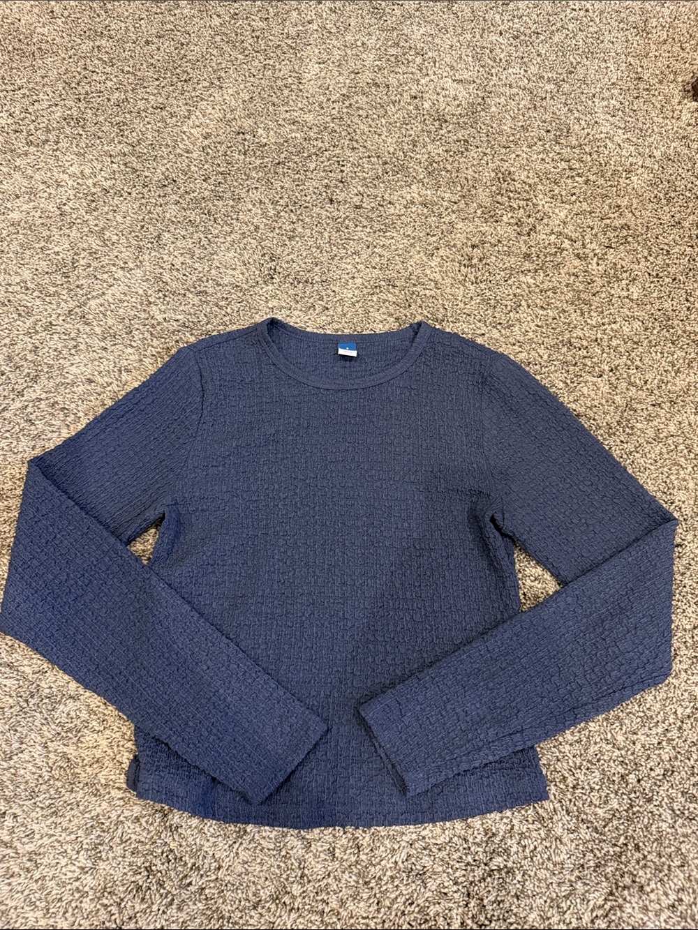 Old Navy Navy Textured Long Sleeve Crew Top
